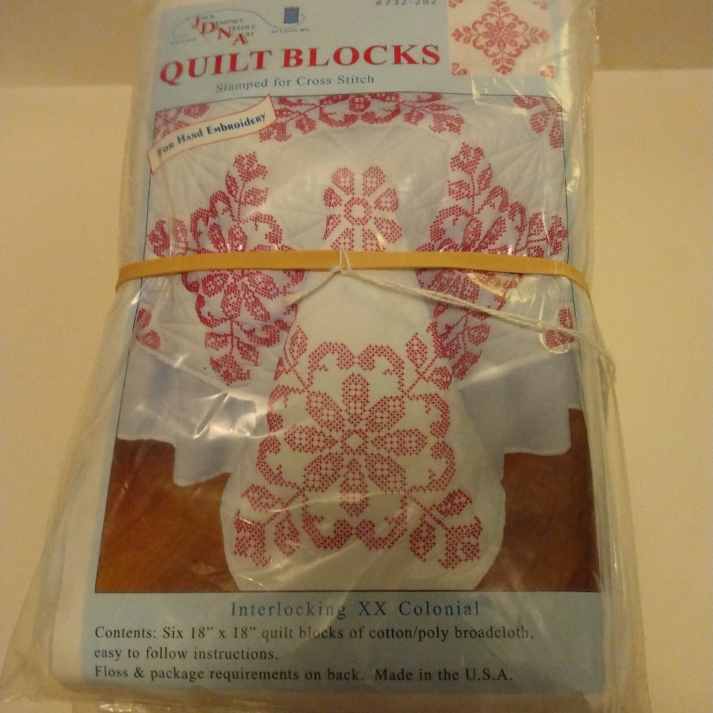 Vintage stamped cross stitch quilt pieces. Full size.18" x 18" squares.